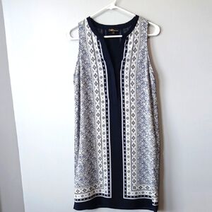 Dalia Navy Blue & White Bandana Abstract Print  Sleeveless Shift Dress Women's …